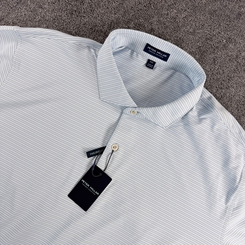 Peter Millar Crown Crafted Tailored Polo Blue Stripe MS25XK13E Mens XXL